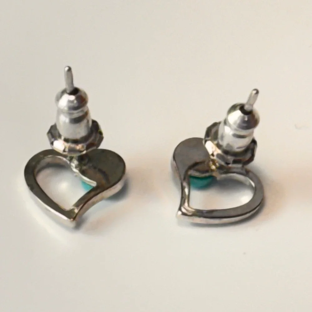 Heart Stud Earrings Silver Turquoise Tiny Boho Minimalist Y2K Statement Jewelry